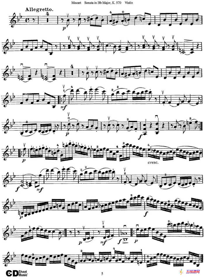 Violin Sonata in Bb Major K.570