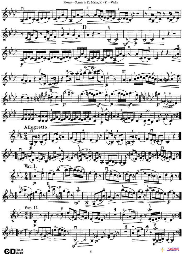 Violin Sonata in Eb Major K.481