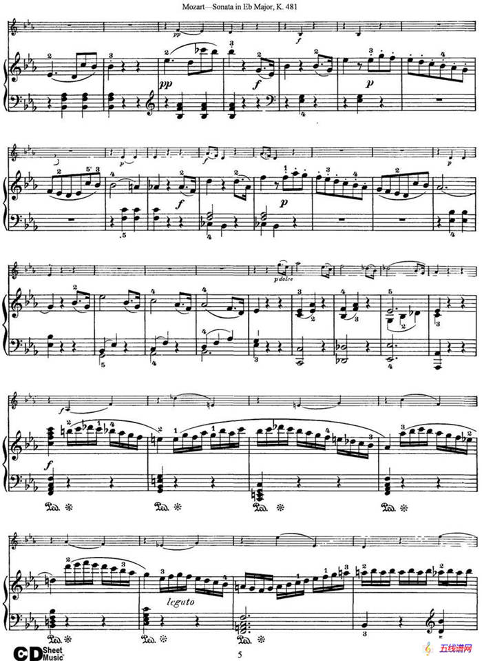 Violin Sonata in Eb Major K.481（小提琴+钢琴伴奏）