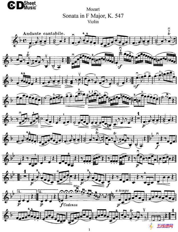 Violin Sonata in F Major K.547