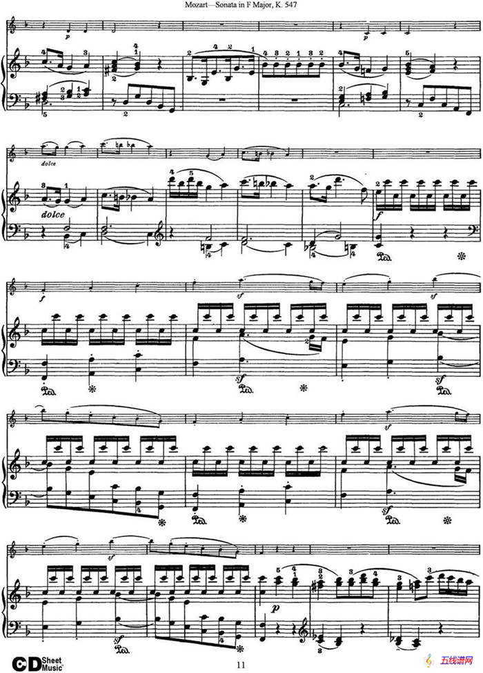 Violin Sonata in F Major K.547（小提琴+钢琴伴奏）