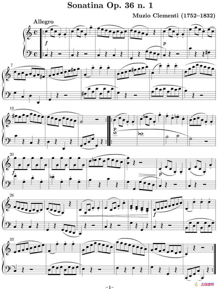 6 Sonatinas Op.36（6首钢琴小奏鸣曲-1）