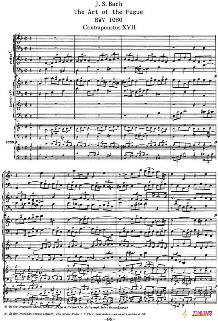 The Art of the Fugue BWV 1080（赋格的艺术-XVII）