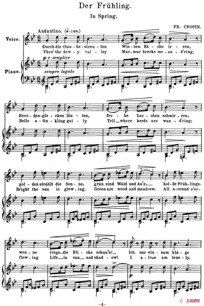 Chopin-17 Polish Songs Op.74，No.2（Der Fruhling. In Spring.）（钢琴伴奏谱）