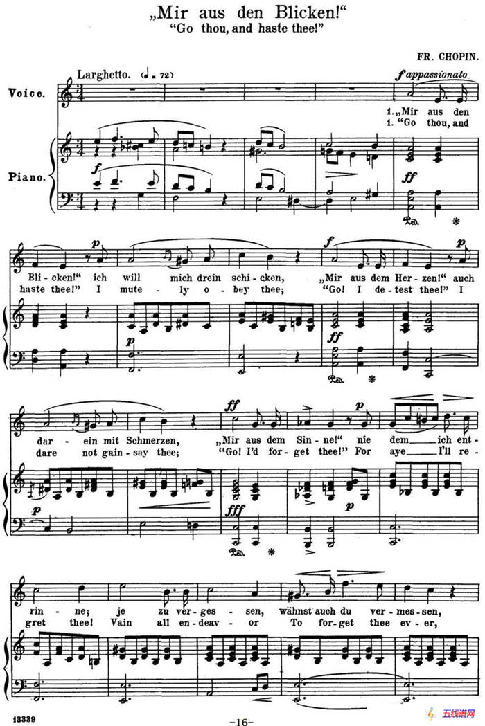 Chopin-17 Polish Songs Op.74，No.6（Mir aus den Blicken！Go thou，and haste thee！）（钢琴伴奏谱）