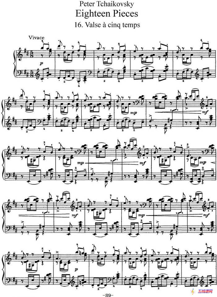 柴可夫斯基18首钢琴小品Op.72（16.Valse a cinq temps）