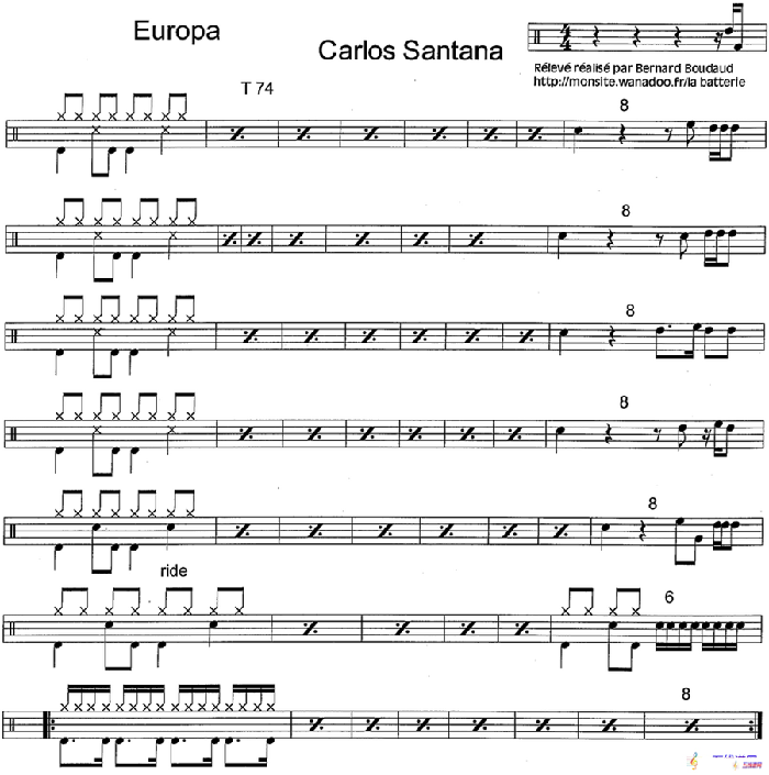 爵士鼓谱：Santana - Europa