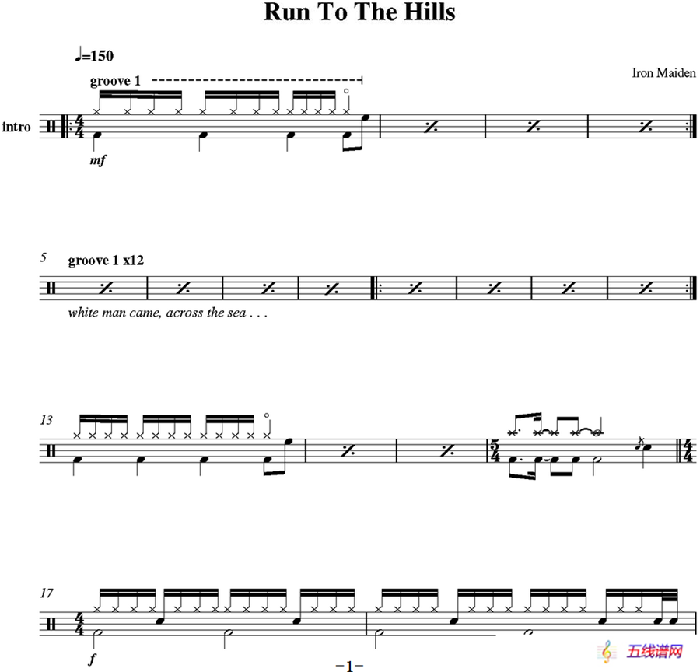 爵士鼓谱：Iron Maiden - Run to the hills