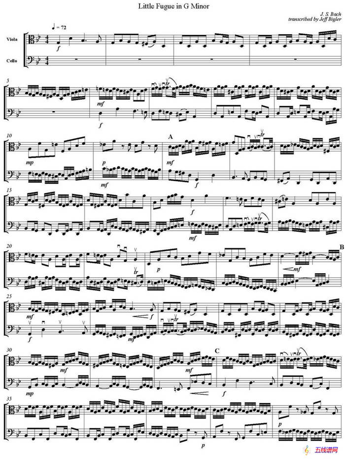 Little Fugue in G Minor（G小调小赋格曲、中提琴+大提琴）