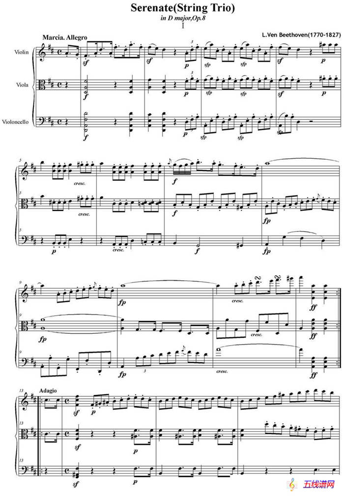 Serenate（String Trio）（D大调弦乐三重奏Op.8,I）
