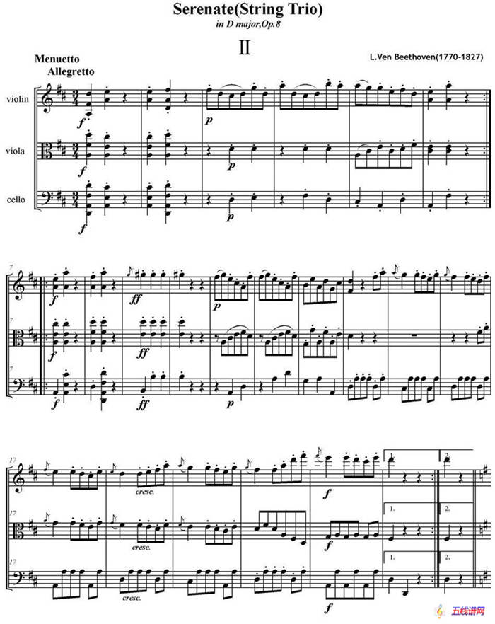 Serenate（String Trio）（D大调弦乐三重奏Op.8,II）