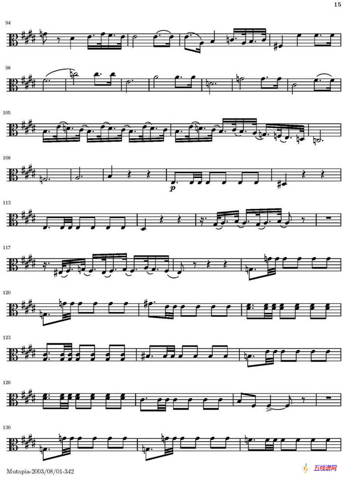 String Quartet nr.18 in E minor（E小调弦乐四重奏）（中提琴分谱）