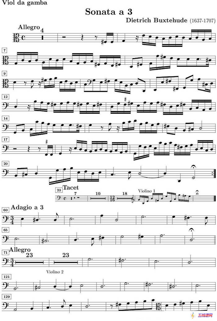 Sonata No.3（第三号小提琴奏鸣曲）（Viola da Gamba分谱）
