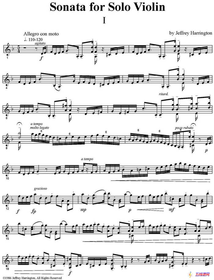 Sonata for Solo violin（小提琴奏鸣曲、I）