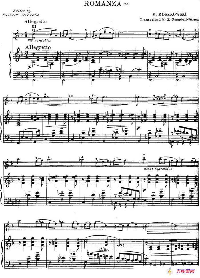 ROMANZA（小提琴+钢琴伴奏、莫什科夫斯基作曲版）