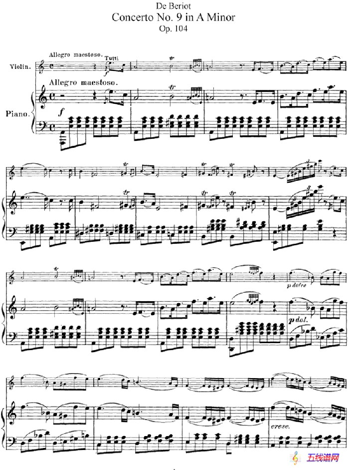 Beriot《Concerto No.9 in A Minor》Op.104（贝里奥《A小调第九小提琴协奏曲》Op.104、小提琴+钢琴伴奏）