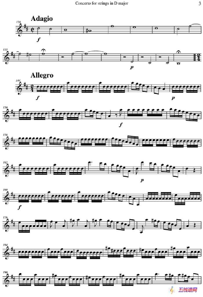 Concerto for strings in D Major（RV121、Violin Ⅰ分谱）