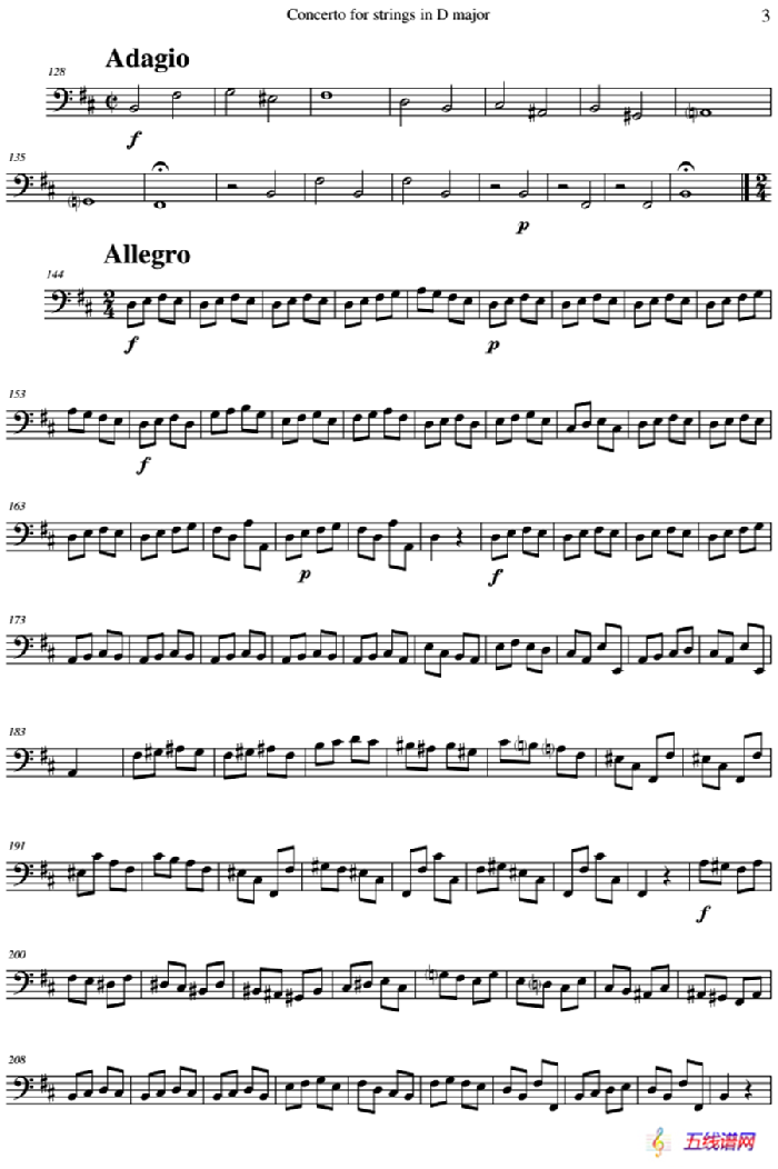 Concerto for strings in D Major（RV121、Cello分谱）