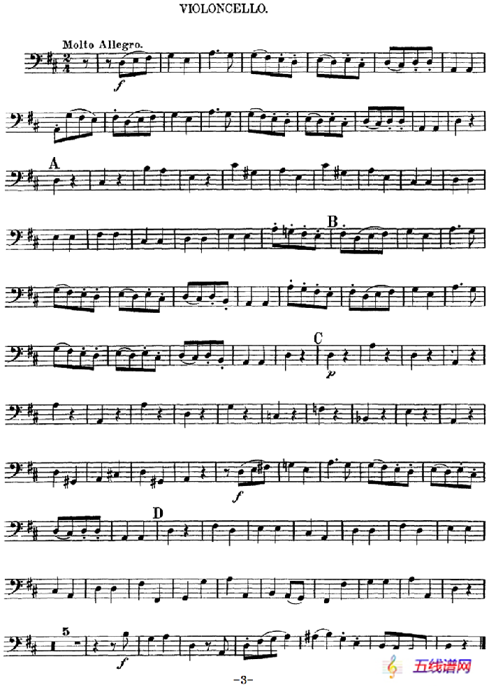 Mozart《Quartet No.2 in D Major,K.155》（Cello分谱）