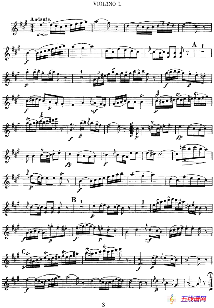 Mozart《Quartet No.2 in D Major,K.155》（Violin 1分谱）