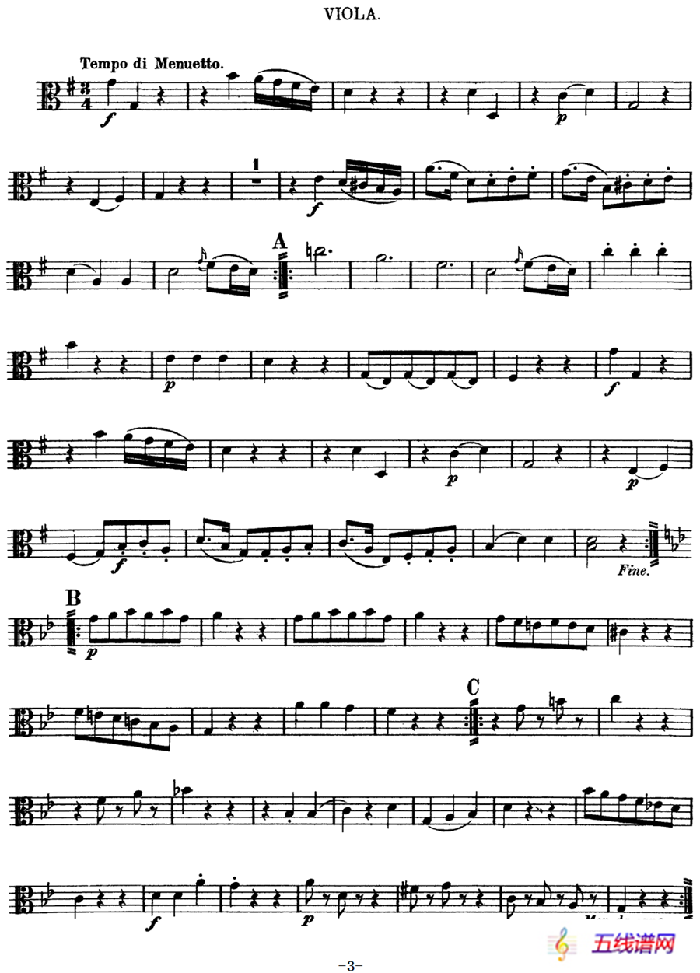Mozart《Quartet No.3 in G Major,K.156》（Viola分谱）