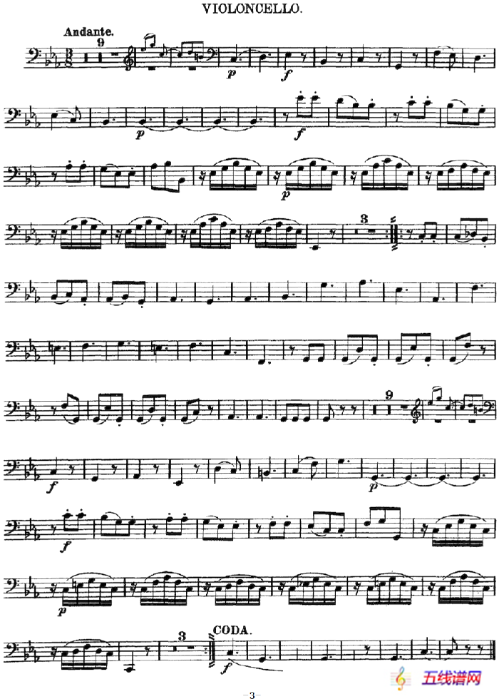 Mozart《Quartet No.4 in C Major,K.157》（Cello分谱）