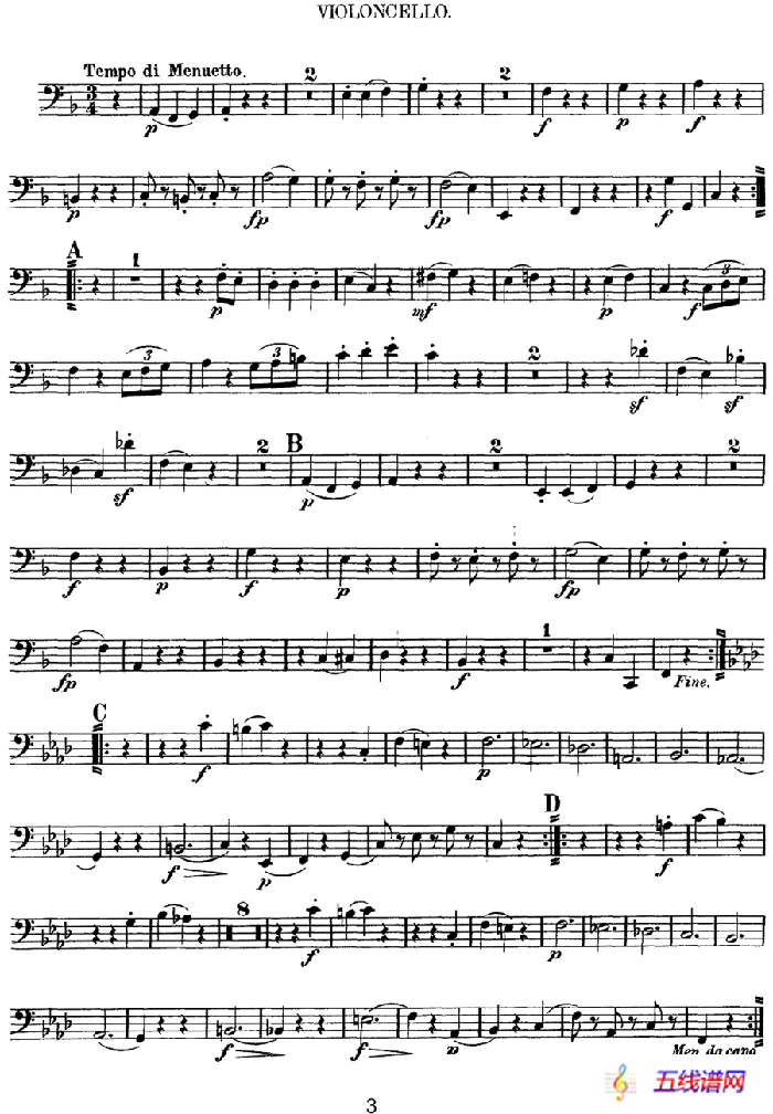 Mozart《Quartet No.5 in F Major,K.158》（Cello分谱）