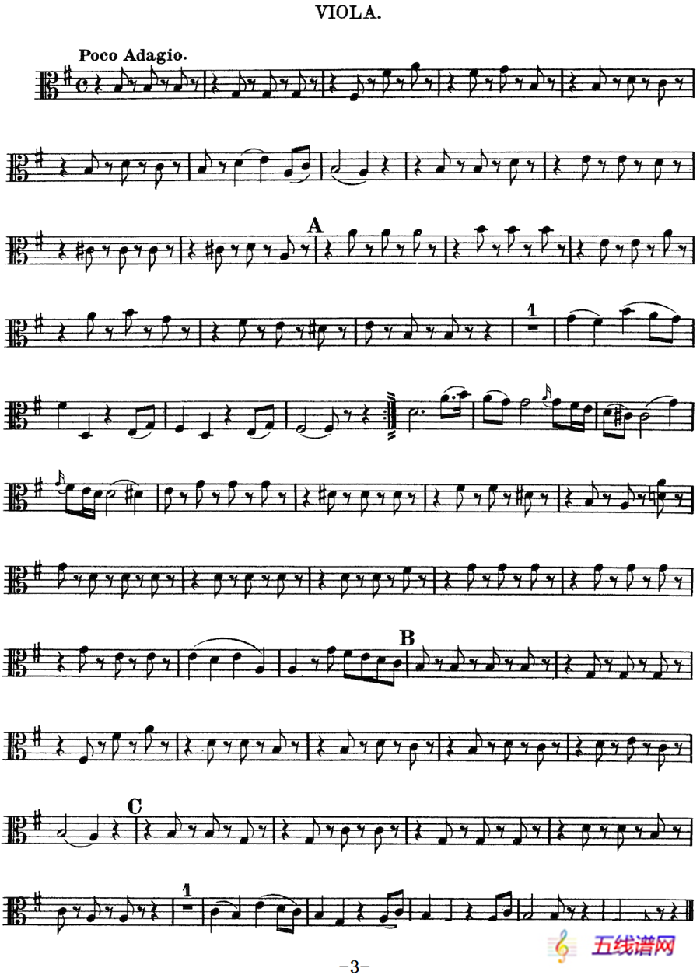 Mozart《Quartet No.10 in C Major,K.170》（Viola分谱）