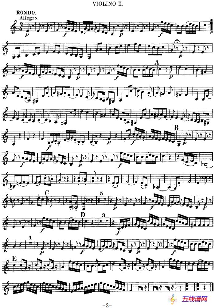 Mozart《Quartet No.10 in C Major,K.170》（Violin 2分谱）
