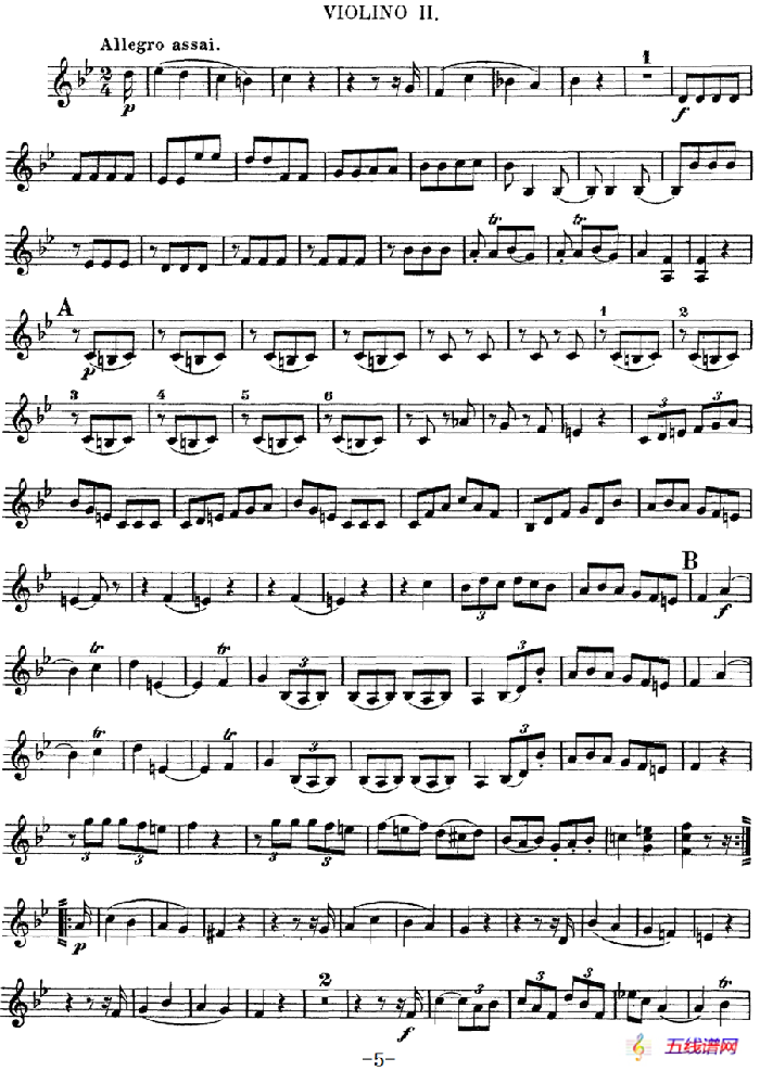 Mozart《Quartet No.12 in Bb Major,K.172》（Violin 2分谱）