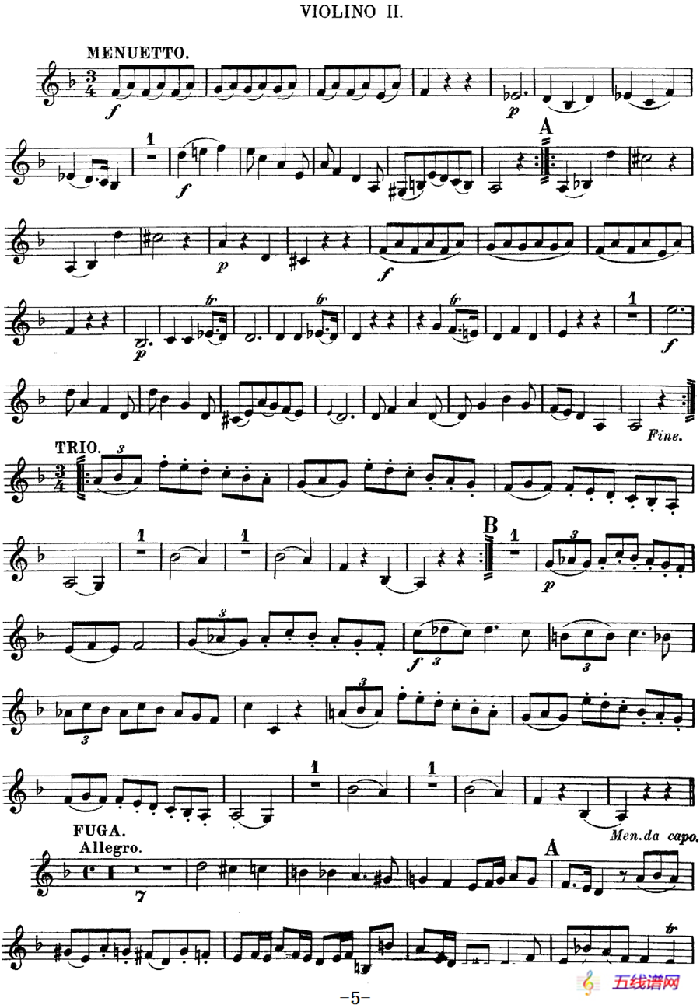 Mozart《Quartet No.13 in D Minor,K.173》（Violin 2分谱）