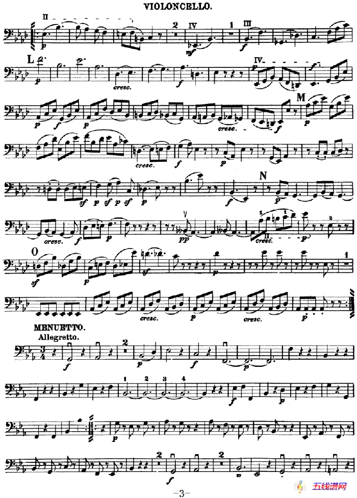 Mozart《Quartet No.16 in Eb Major,K.428》（Cello分谱）