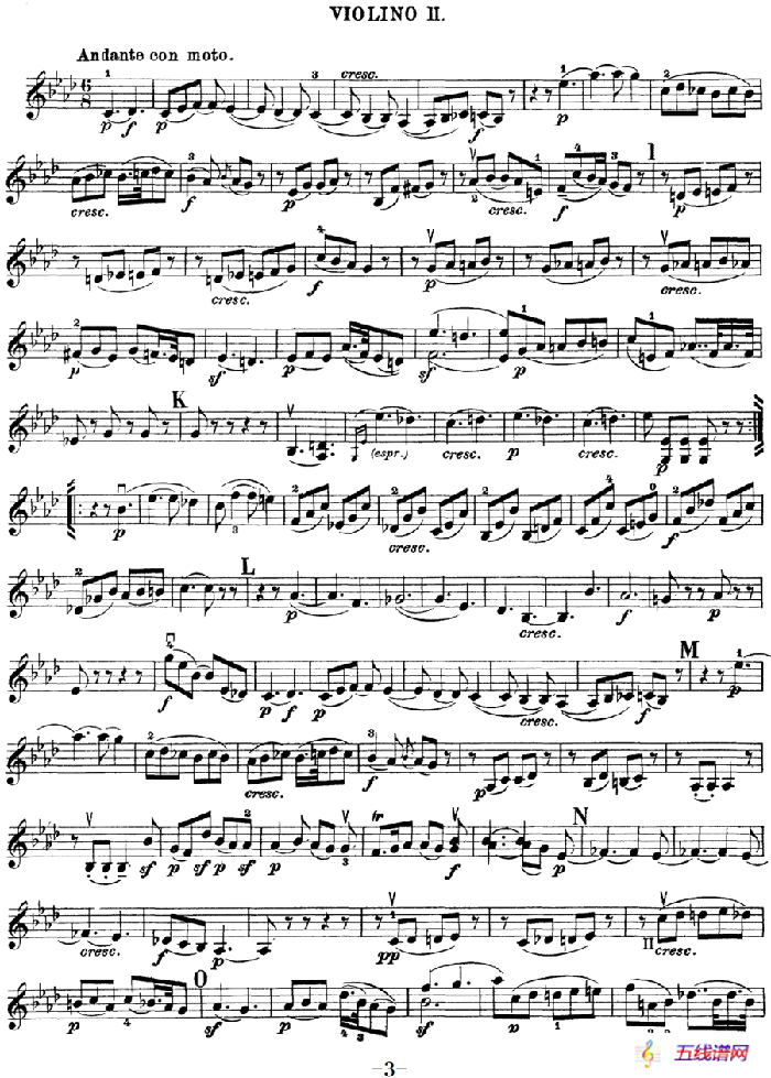 Mozart《Quartet No.16 in Eb Major,K.428》（Violin 2分谱）