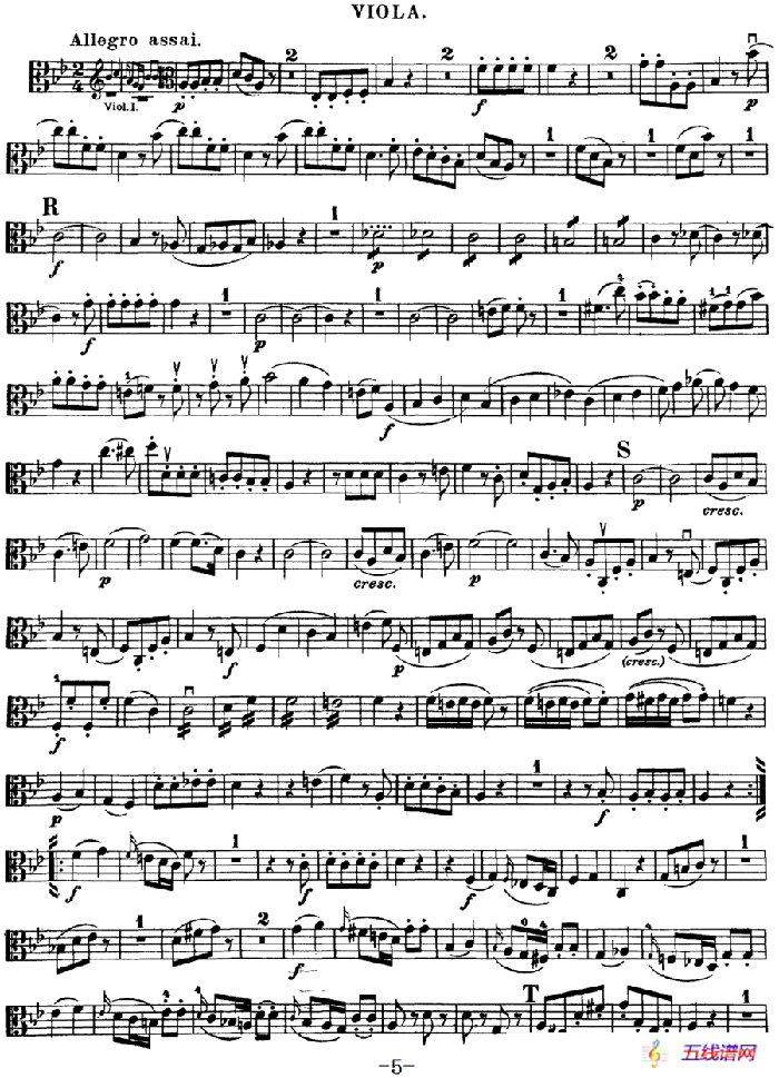 Mozart《Quartet No.17 in Bb Major,K.458》（Viola分谱）