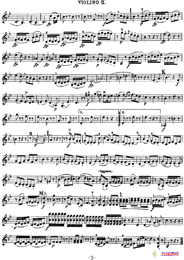 Mozart《Quartet No.17 in Bb Major,K.458》（Violin 2分谱）