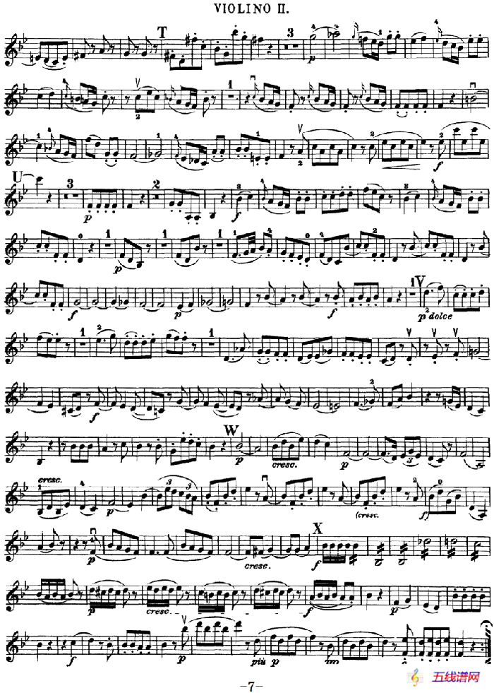 Mozart《Quartet No.17 in Bb Major,K.458》（Violin 2分谱）