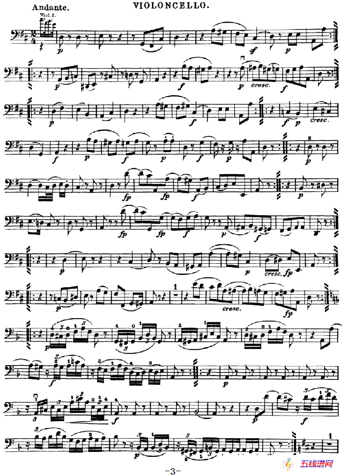 Mozart《Quartet No.18 in A Major,K.464》（Cello分谱）