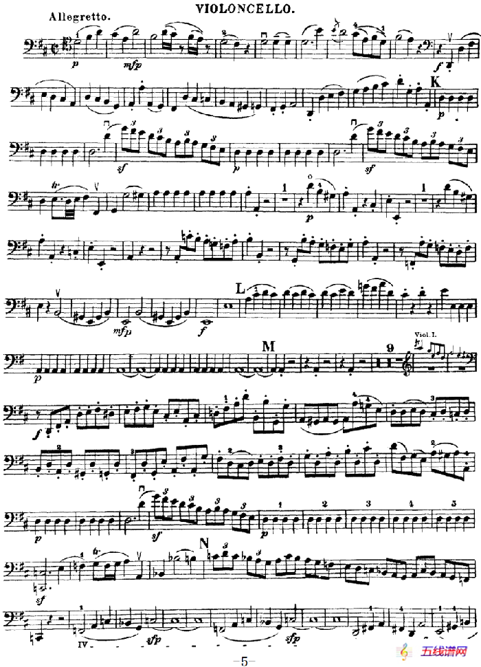Mozart《Quartet No.21 in D Major,K.575》（Cello分谱）