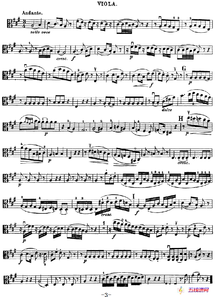 Mozart《Quartet No.21 in D Major,K.575》（Viola分谱）
