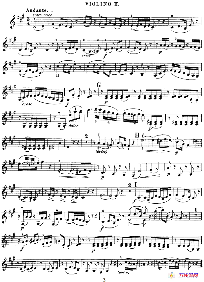 Mozart《Quartet No.21 in D Major,K.575》（Violin 2分谱）