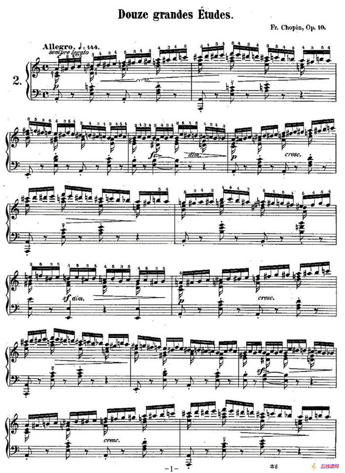 肖邦钢琴练习曲，Op.10之二