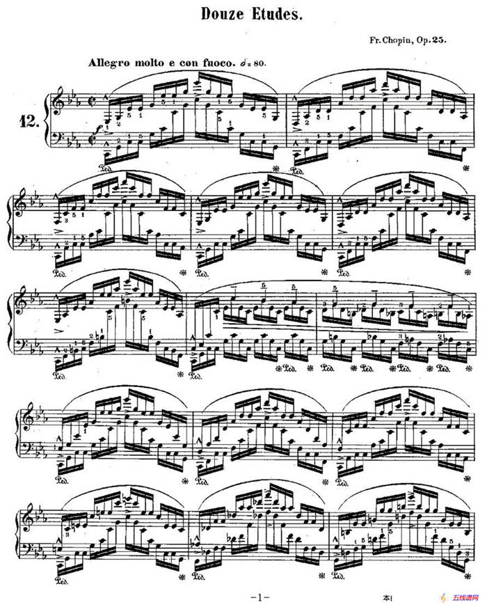 肖邦钢琴练习曲，Op.25之十二