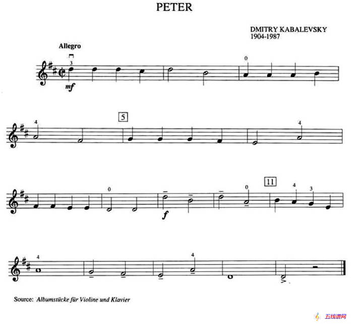 Dmitry Kabalevsky Peter（加拿大小提琴考级·预备级）