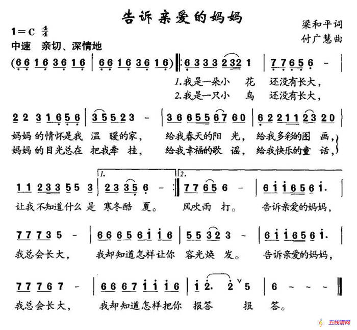 告诉亲爱的妈妈（梁和平词 付广慧曲）