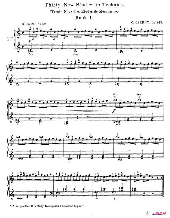 Czerny - 30 New Studies - 1（车尔尼Op849 - 30首练习曲）