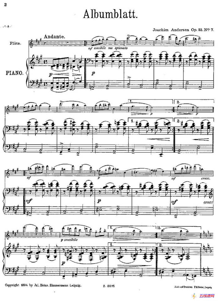 Albumblatt（Op.55 No.7）（长笛+钢琴伴奏）