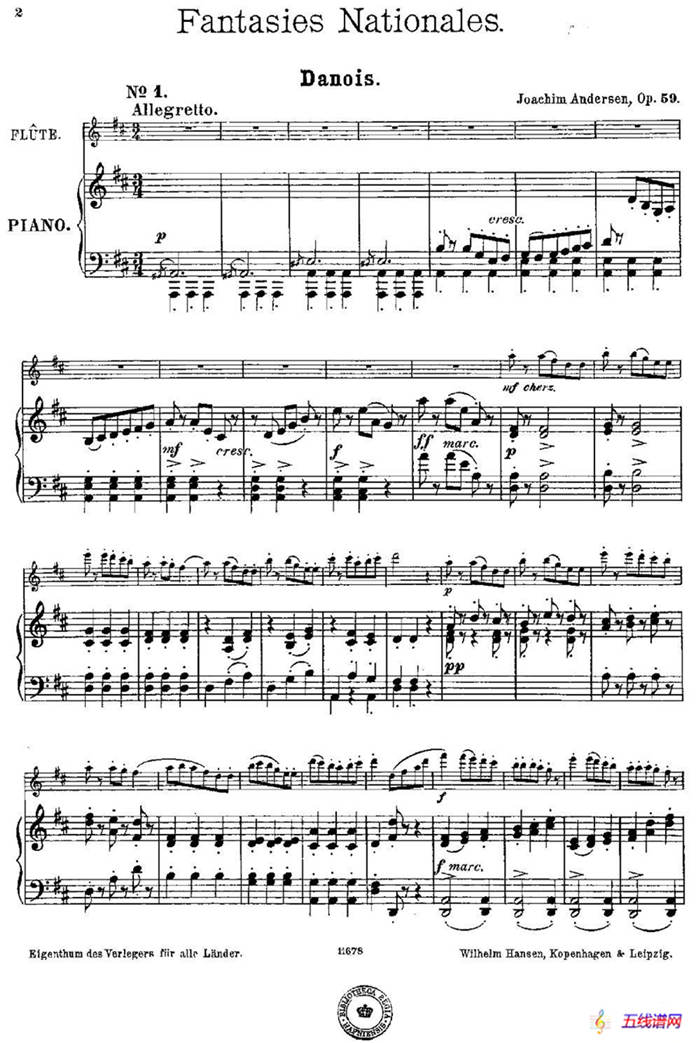 Fantaisies nationales. Danois. （Op.59 No.1）（长笛+钢琴伴奏）