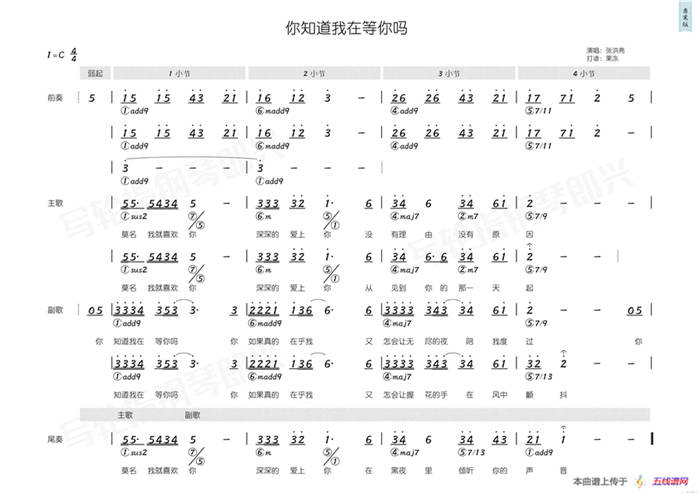 你知道我在等你吗（简和谱）