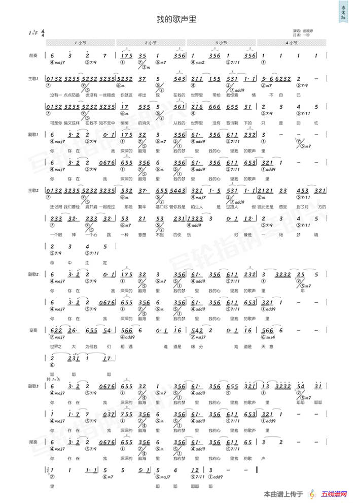 我的歌声里（简和谱）