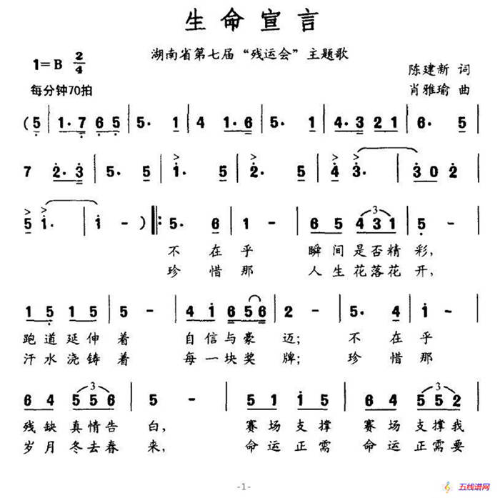 生命宣言（湖南省第七届“残运会”主题歌）